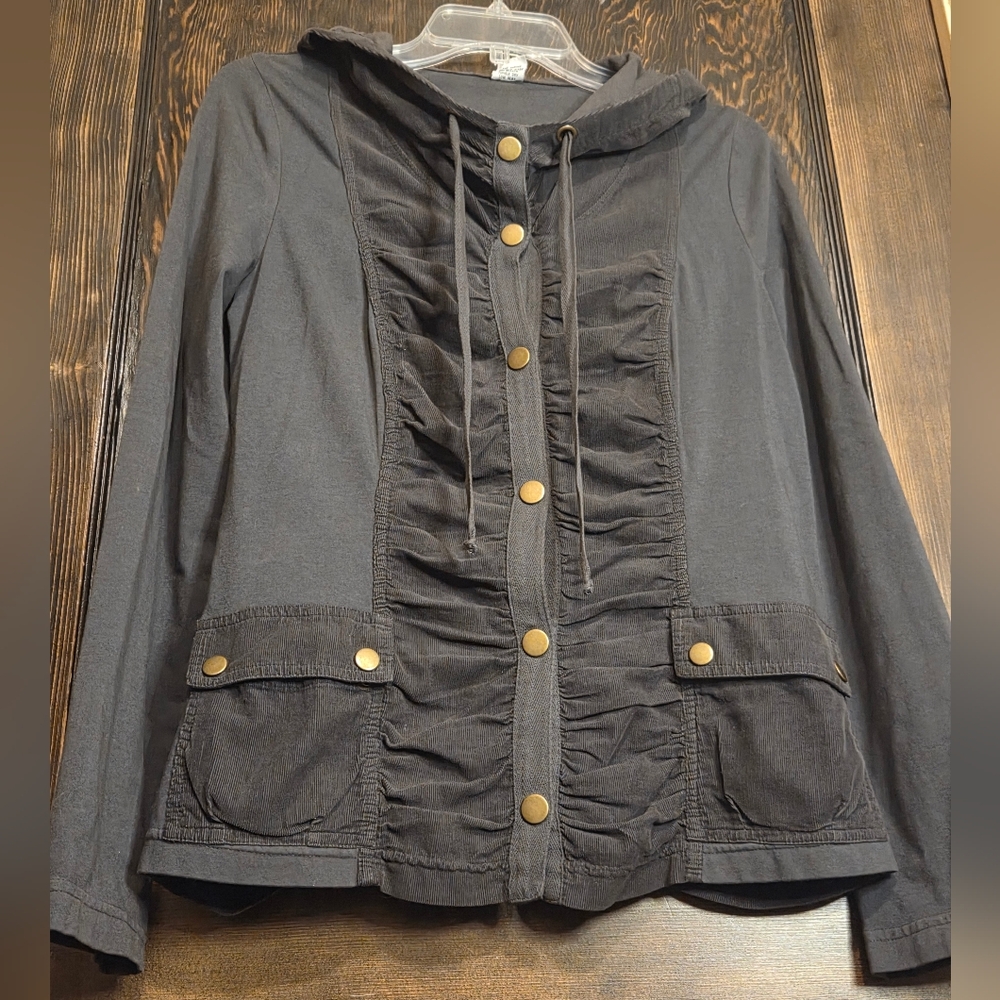NWOT XCVI Gray Ruched Utility Jacket with Hood Sz S